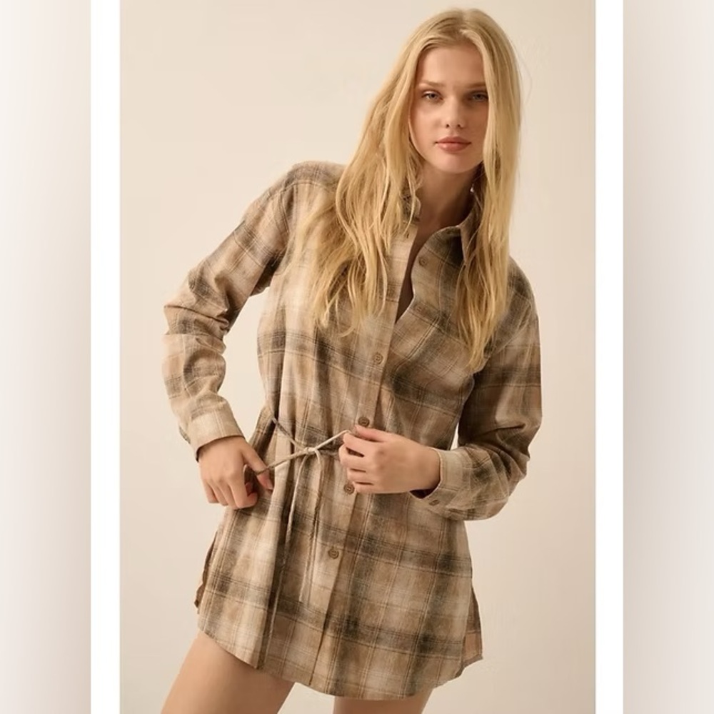 Plaid Button-Up Shirt Romper Dress